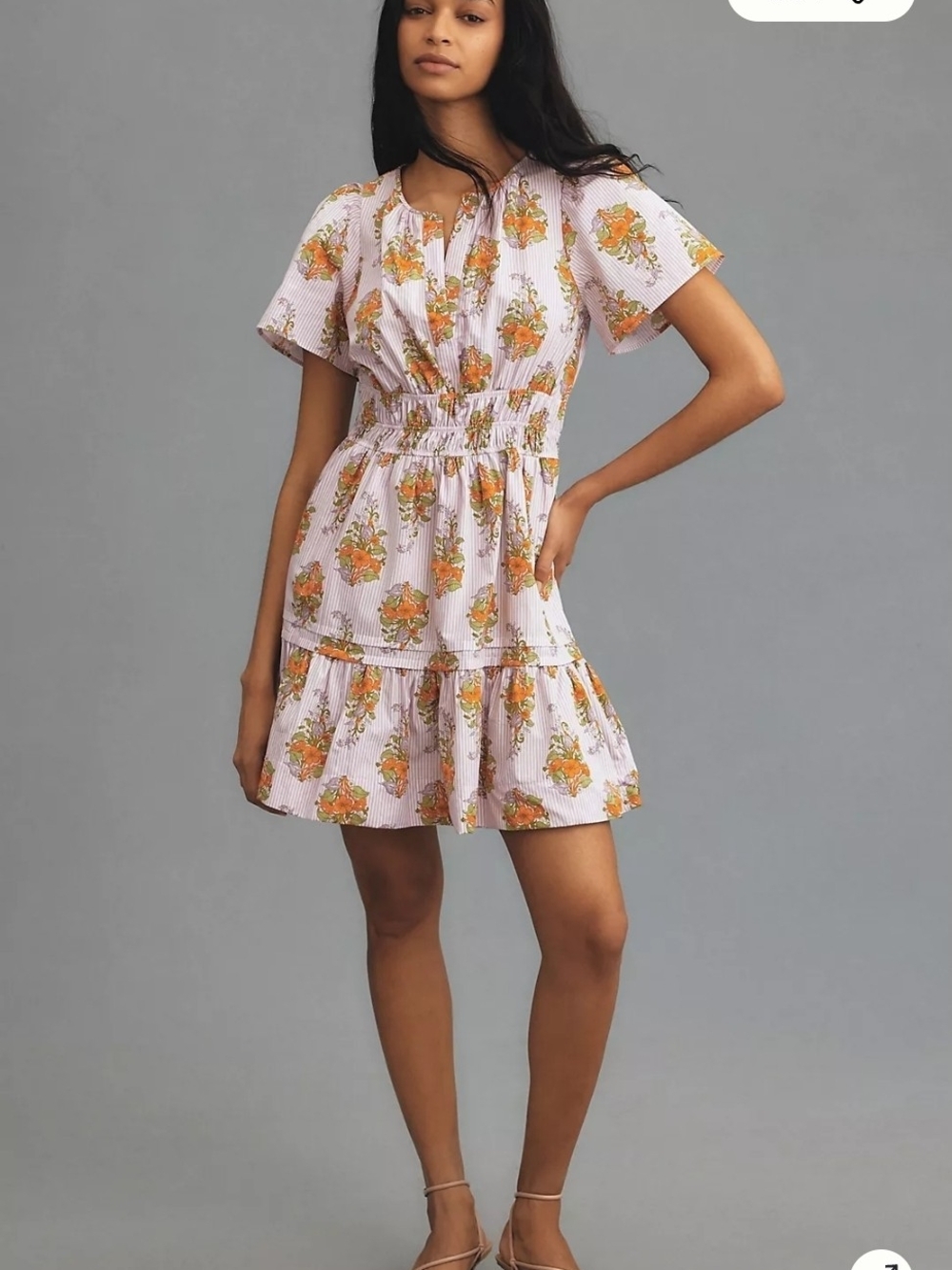 Anthropologie Floral Smocked-Waist Mini Dress in Lavender and Orange Size 2xl